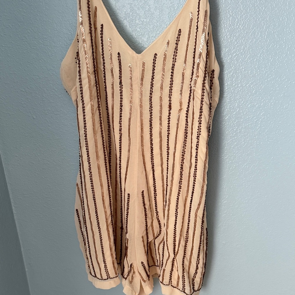 Beige sequin women’s romper Tobi